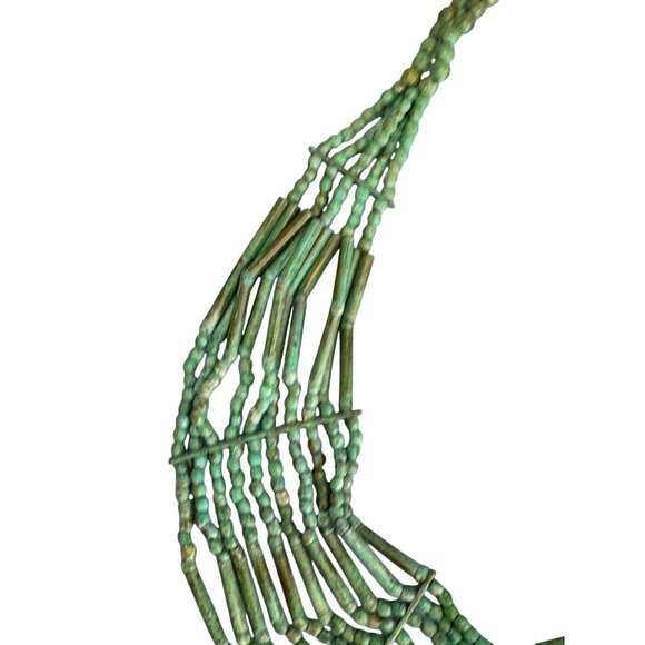 Tribal Multi-Strand Green Turquoise Beaded Necklace With Brass Hook Clasp - Picture 3 of 7